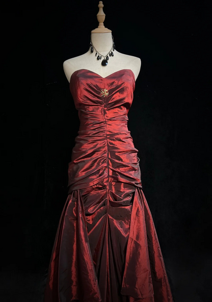 Sweetheart Burgundy Mermaid Prom Dress Taffeta Evening Gown P871