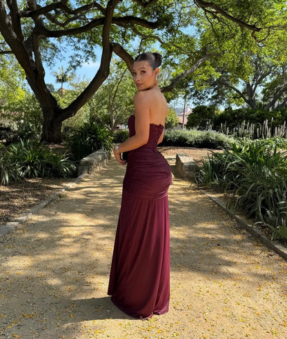 Sweetheart Burgundy Sheath Wedding Guest Dress Formal Prom Dress  P1577