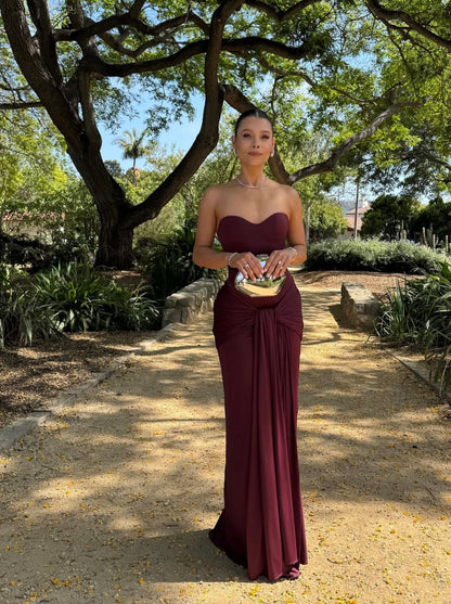 Sweetheart Burgundy Sheath Wedding Guest Dress Formal Prom Dress  P1577