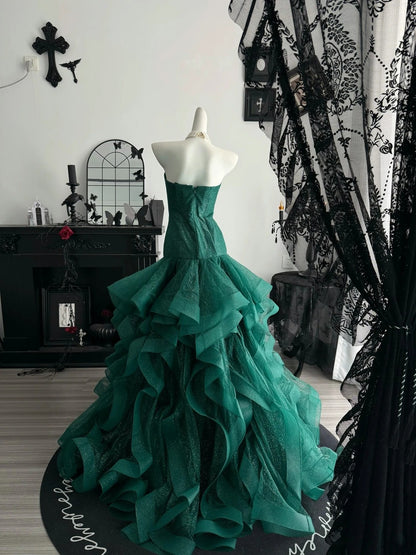 Sweetheart Dark Green Sparkle Prom Dress Tulle Evening Gown  P2400