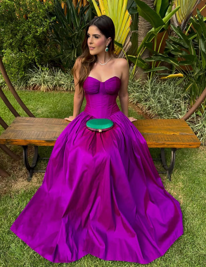 Sweetheart Fuchsia A Line Wedding Guest Dress Long Formal Dress  P2116