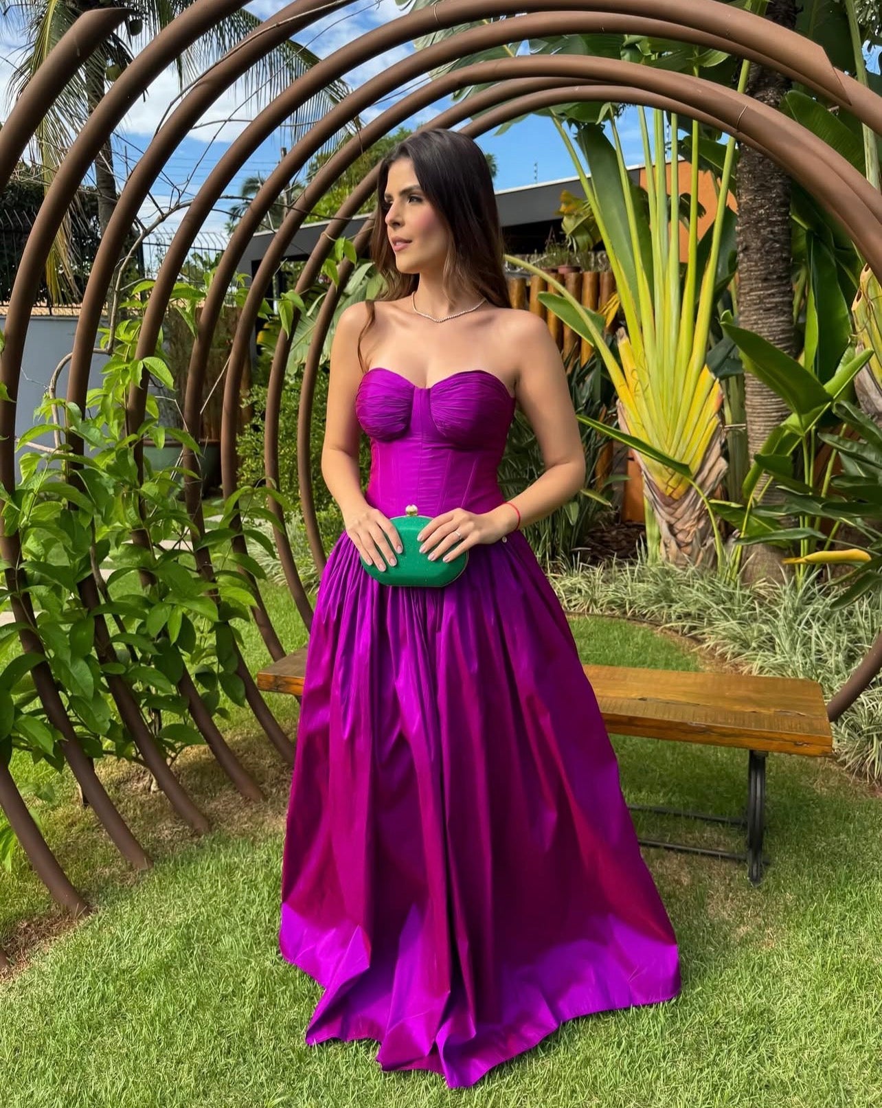 Sweetheart Fuchsia A Line Wedding Guest Dress Long Formal Dress  P2116