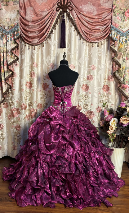 Sweetheart Fuchsia Beaded Quinceanera Ball Gown Sweet 16 Birthday Gown  P1132