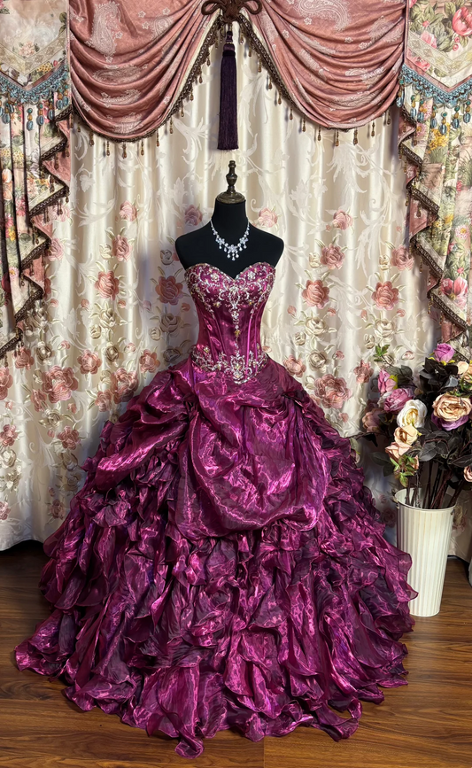 Sweetheart Fuchsia Beaded Quinceanera Ball Gown Sweet 16 Birthday Gown  P1132