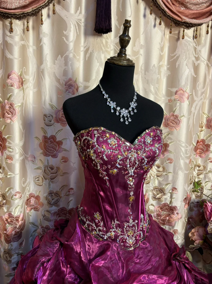 Sweetheart Fuchsia Beaded Quinceanera Ball Gown Sweet 16 Birthday Gown  P1132