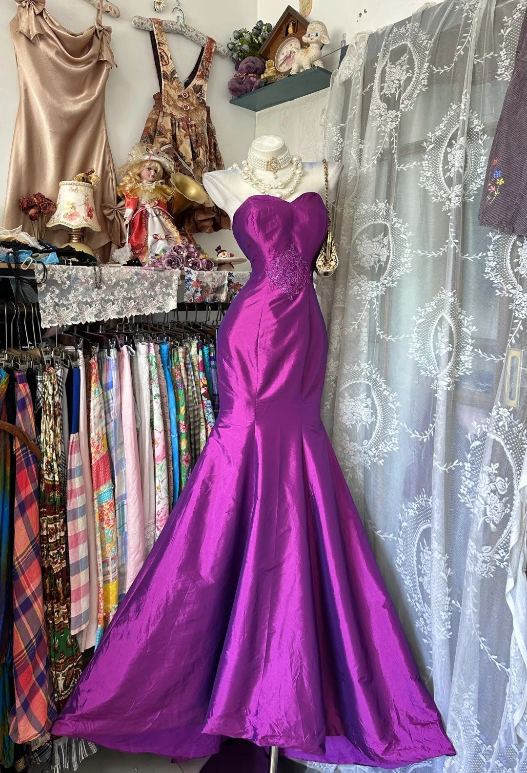 Sweetheart Fuchsia Mermaid Prom Dress Retro Evening Gown  P1866