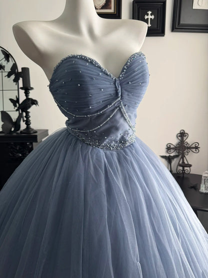 Sweetheart Gray Blue A Line Prom Dress Beaded Birthday Dress  P1319