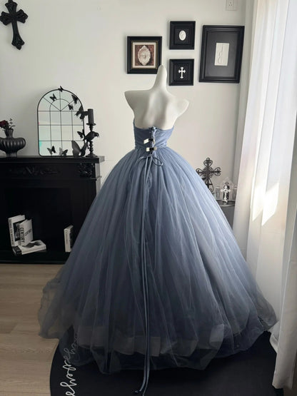 Sweetheart Gray Blue A Line Prom Dress Beaded Birthday Dress  P1319