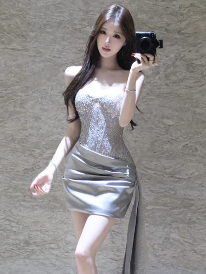 Sweetheart Gray Satin Homecoming Dress Short Birthday Dress  P1411