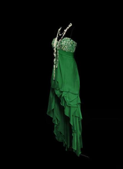 Sweetheart Green Retro Prom Dress Beaded Evening Gowns  P2094
