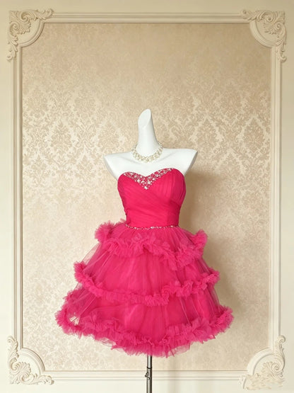 Sweetheart Hot Pink A Line Homecoming Dress Ruffled Short Party Dress  P1318