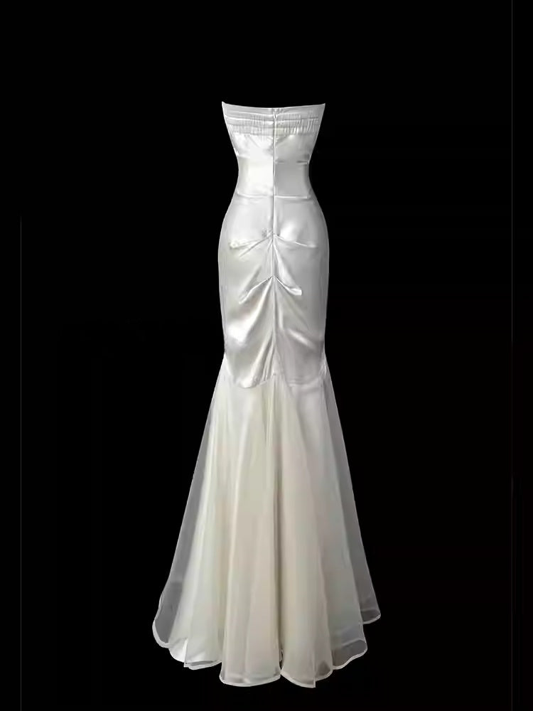 Sweetheart Ivory Mermaid Satin Prom Dress Formal Evening Dress  P695