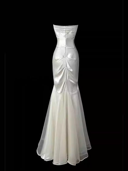 Sweetheart Ivory Mermaid Satin Prom Dress Formal Evening Dress  P695