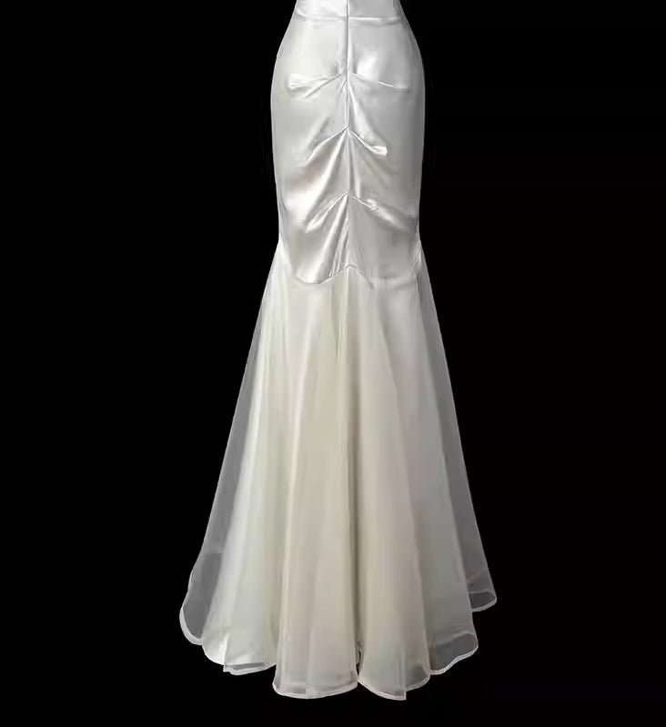 Sweetheart Ivory Mermaid Satin Prom Dress Formal Evening Dress  P695