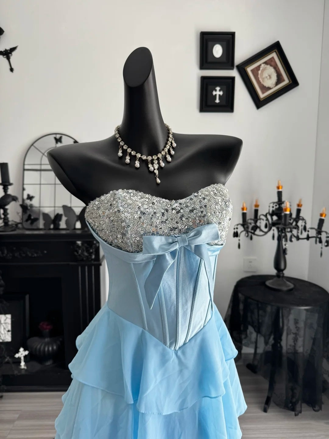 Sweetheart Layered Blue Chiffon Formal Prom Dress A Line Evening Gown  P2402
