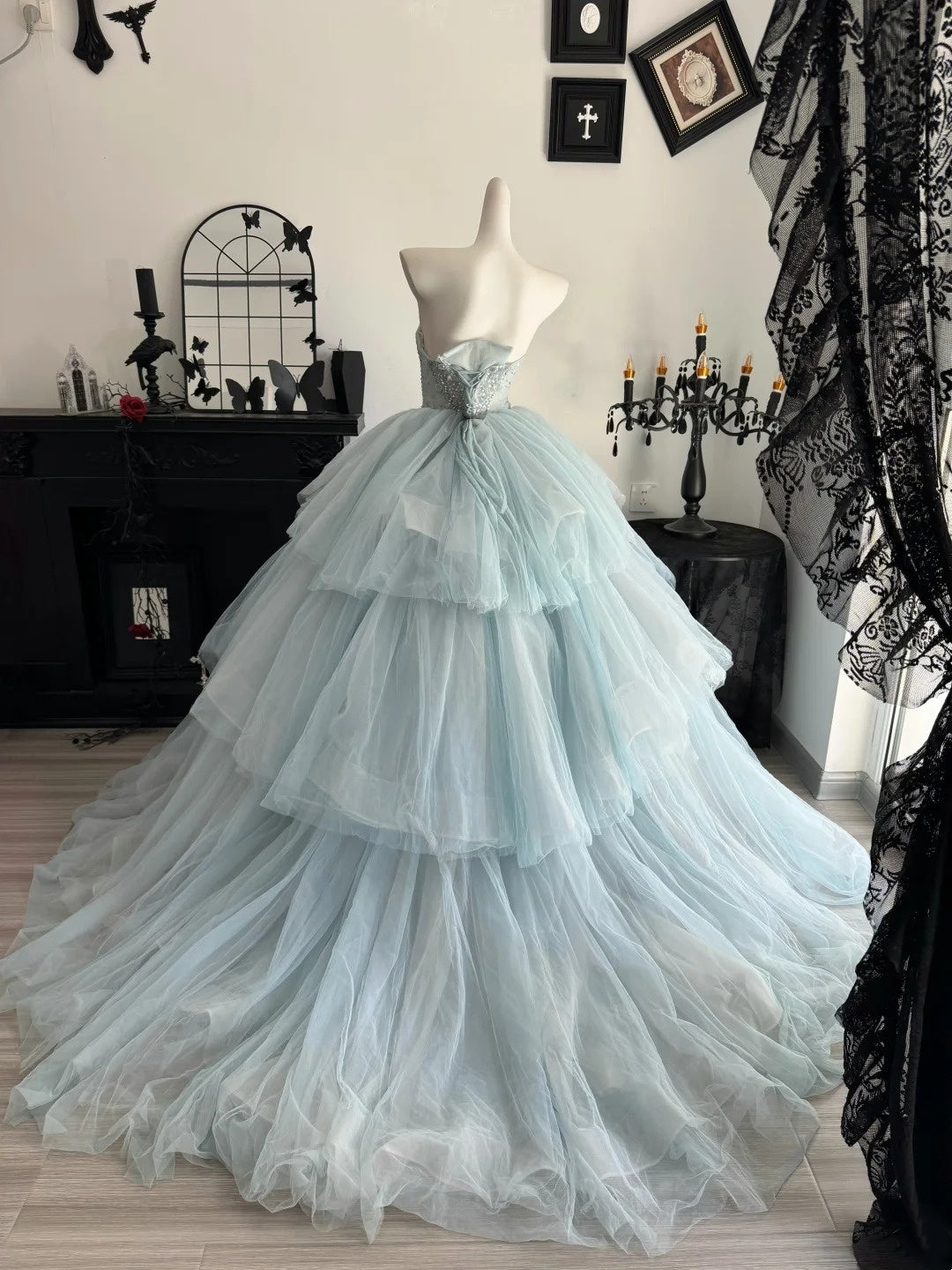 Sweetheart Layered Blue Tulle Formal Prom Dress A Line Birthday Gown   P2393