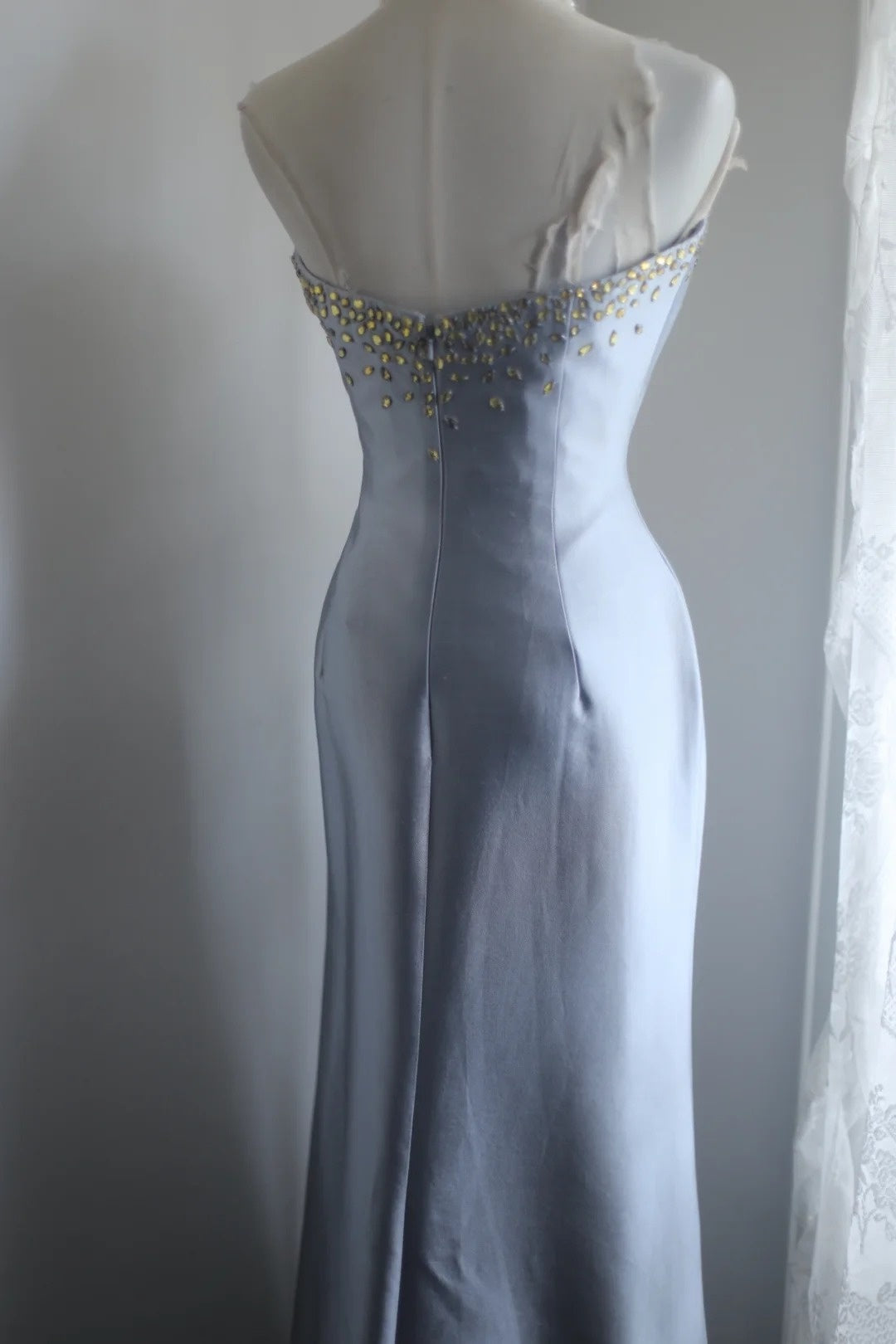 Sweetheart Light Blue Mermaid Satin Prom Dress Beaded Evening Dress  P1911
