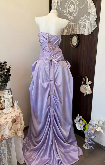 Sweetheart Lilac Satin Formal Prom Dress Layered Birthday Dress   P2646