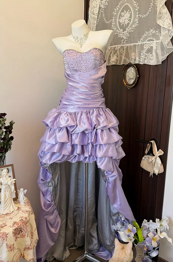 Sweetheart Lilac Satin Formal Prom Dress Layered Birthday Dress   P2646