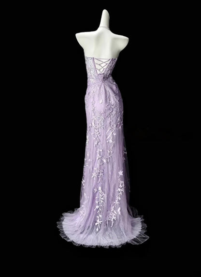 Sweetheart Mermaid Lilac Prom Dress With Appliques  P1679