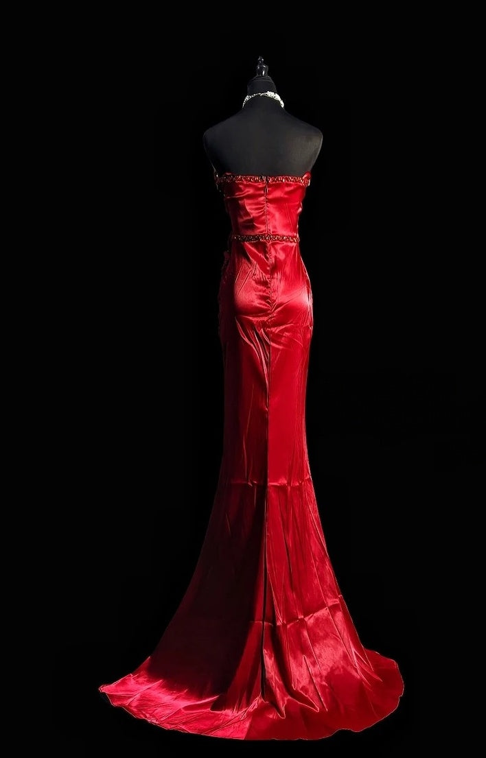 Sweetheart Mermaid Red Formal Prom Dress Beaded Evening Gown   P1777