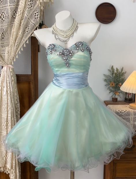Sweetheart Mint Green Beaded Homecoming Dress  P1478