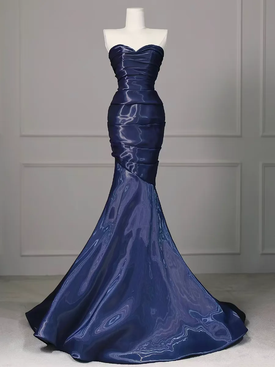 Sweetheart Navy Blue Mermaid Prom Dress Formal Evening Dress  P1099