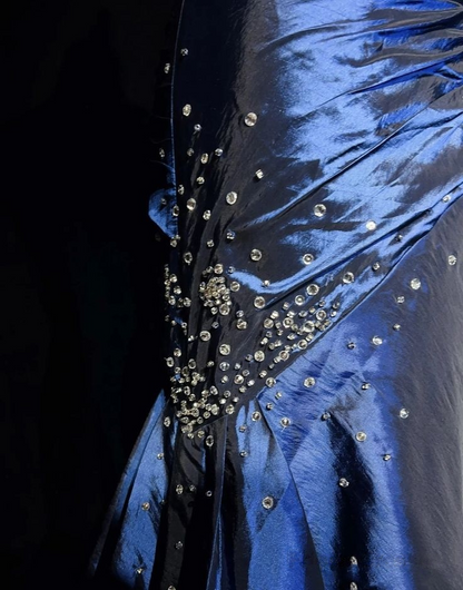 Sweetheart Navy Blue Mermaid Prom Dress Vintage Taffeta Dress  P908