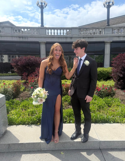 Sweetheart Navy Blue Mermaid Satin Formal Prom Dress  P1557