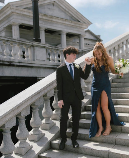 Sweetheart Navy Blue Mermaid Satin Formal Prom Dress  P1557