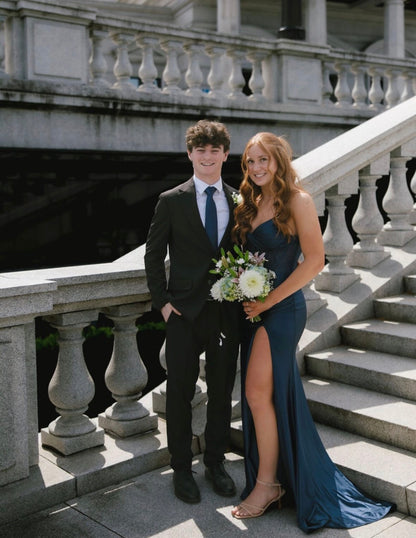 Sweetheart Navy Blue Mermaid Satin Formal Prom Dress  P1557