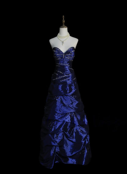 Sweetheart Navy Blue Retro Prom Dress Taffeta Birthday Dress  P1298