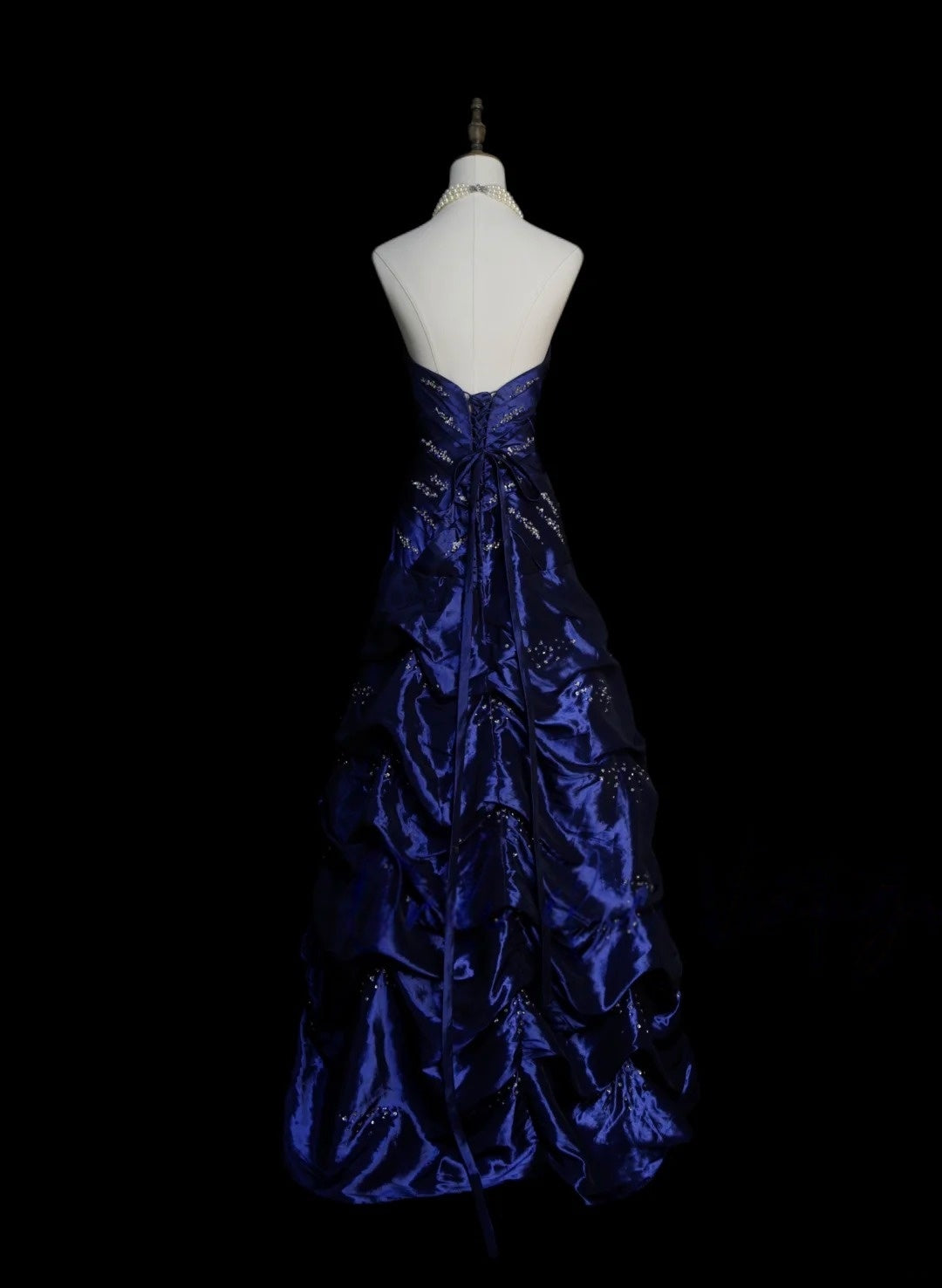 Sweetheart Navy Blue Retro Prom Dress Taffeta Birthday Dress  P1298