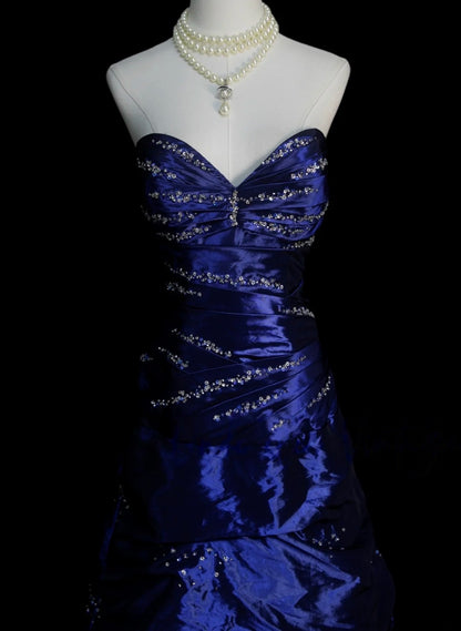 Sweetheart Navy Blue Retro Prom Dress Taffeta Birthday Dress  P1298