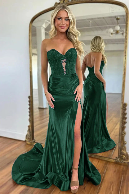 Sweetheart Navy Blue Satin Prom Dress Mermaid Formal Evening Dress  P959