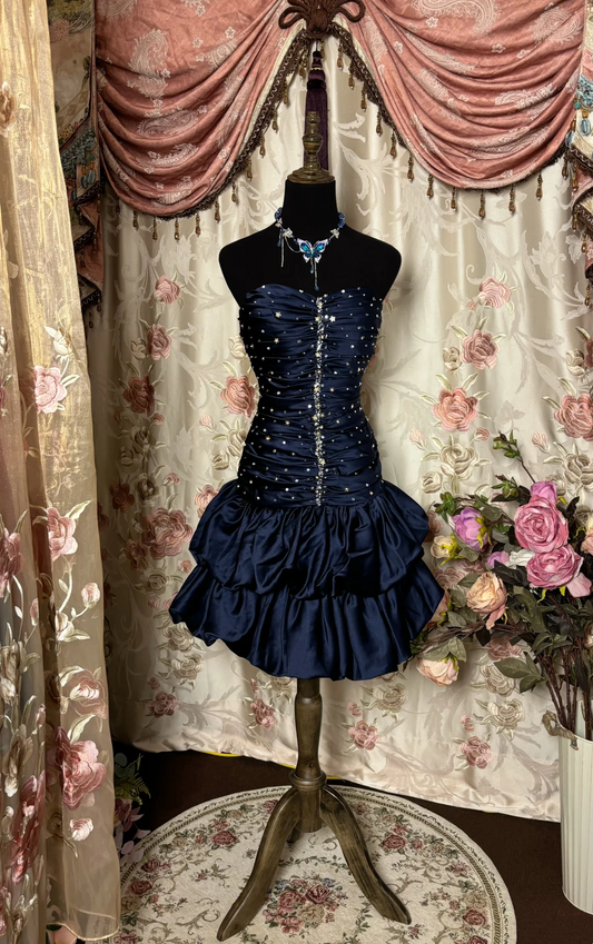 Sweetheart Navy Blue Sheath Short Birthday Dress Homecoming Dress  P1131