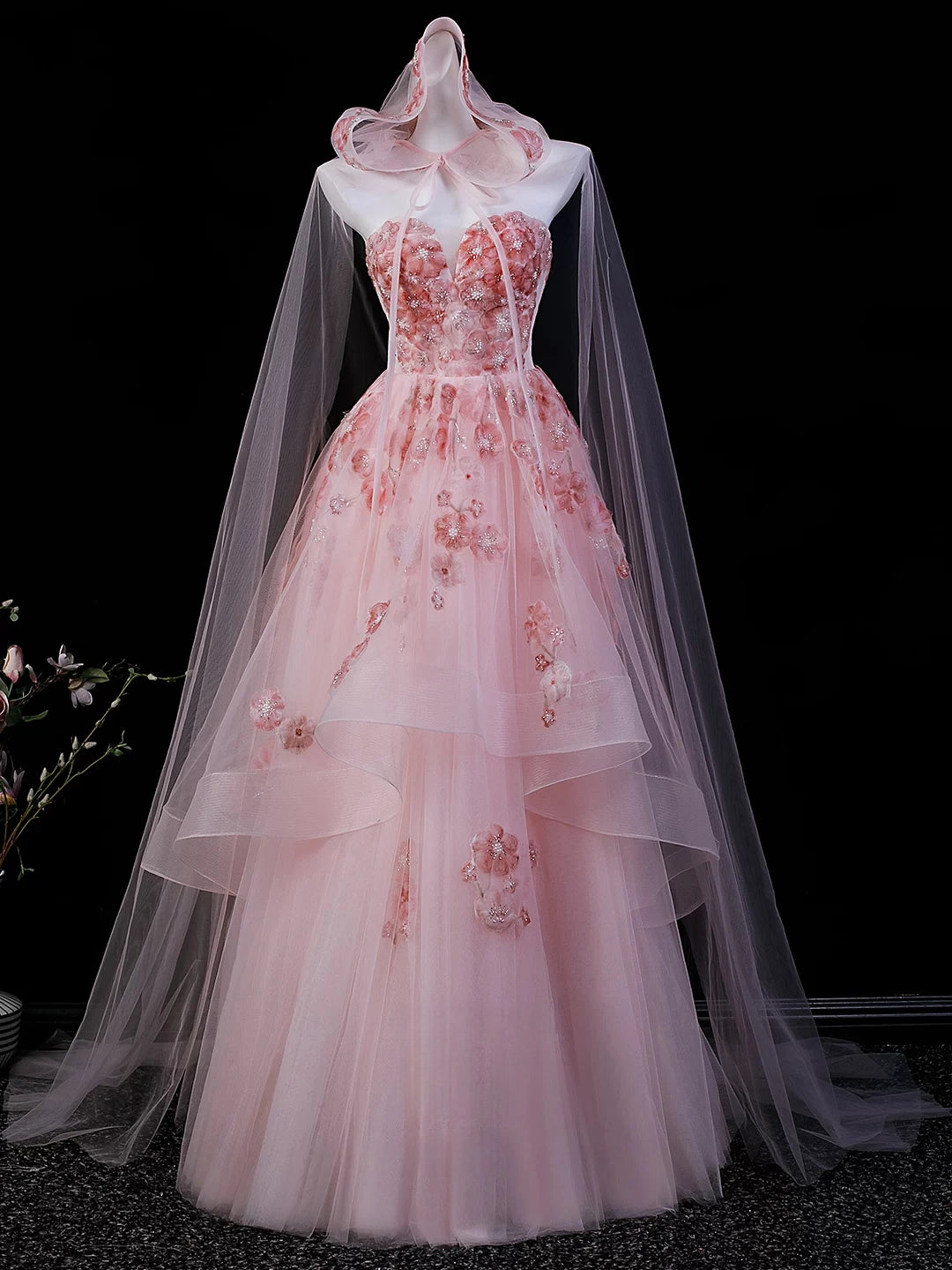 Sweetheart Neck A Line Pink Fairy Prom Dress Birthday Gown  P2714