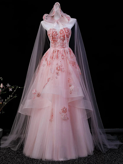 Sweetheart Neck A Line Pink Fairy Prom Dress Birthday Gown  P2714