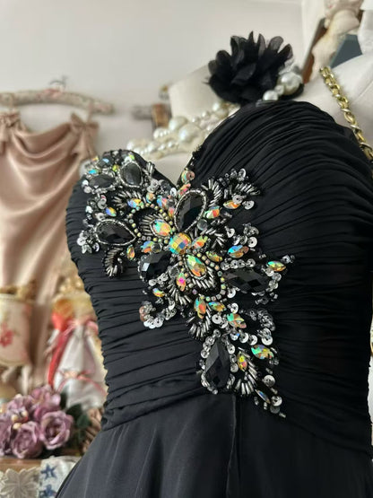 Sweetheart Neck Black Retro Prom Dress Beaded Evening Gown  P2683