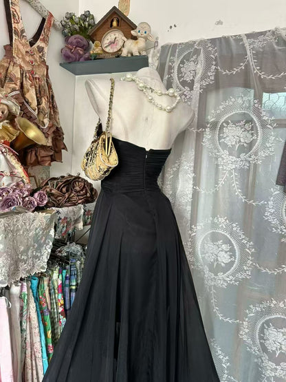 Sweetheart Neck Black Retro Prom Dress Beaded Evening Gown  P2683