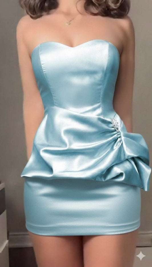 Sweetheart Neck Blue Satin Homecoming Dress  P2629