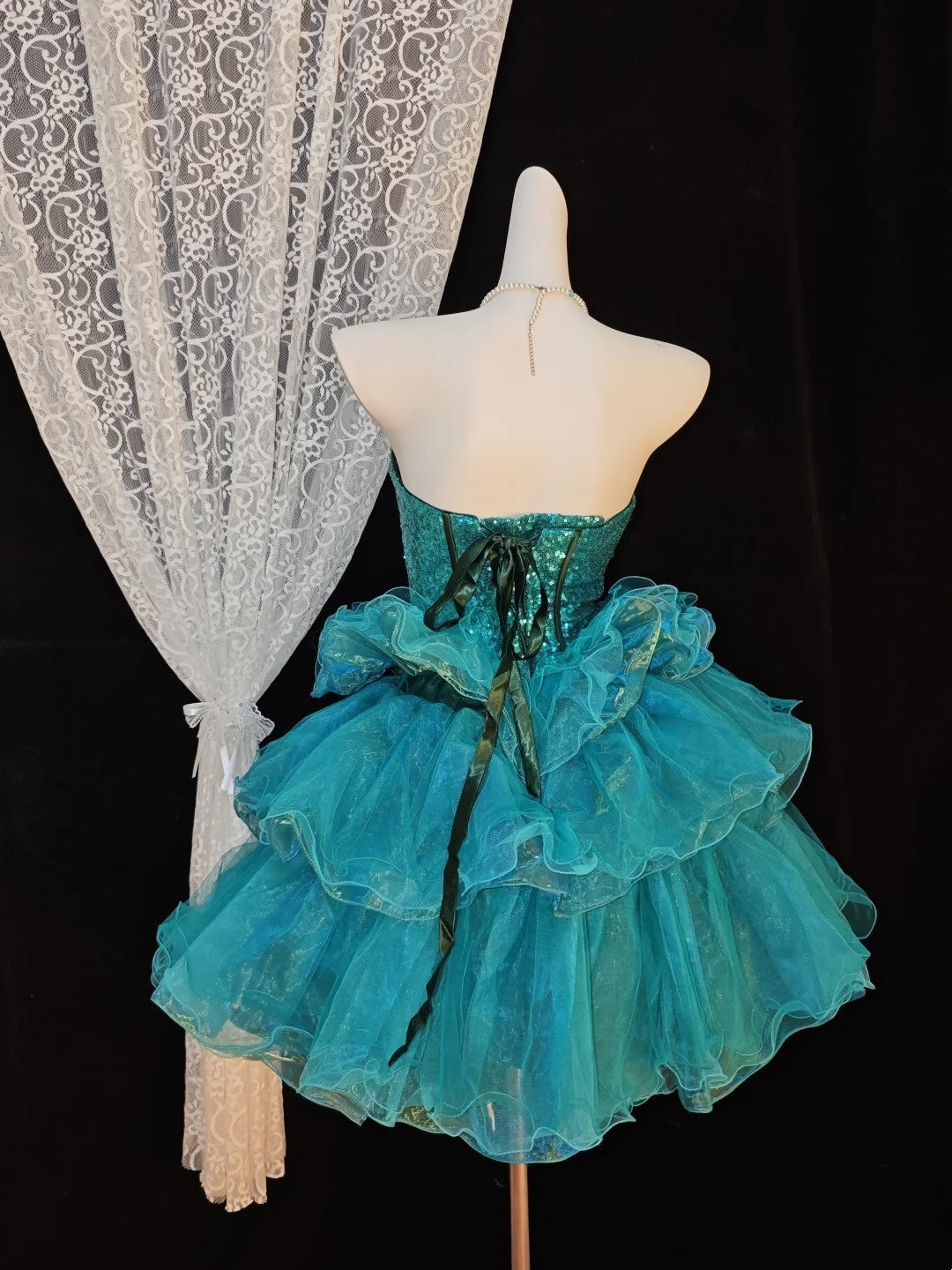 Sweetheart Neck Layered A Line Teal Tulle Birthday Dress  P2664