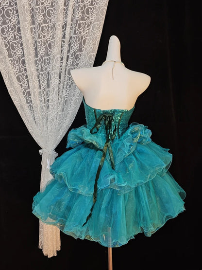 Sweetheart Neck Layered A Line Teal Tulle Birthday Dress  P2664
