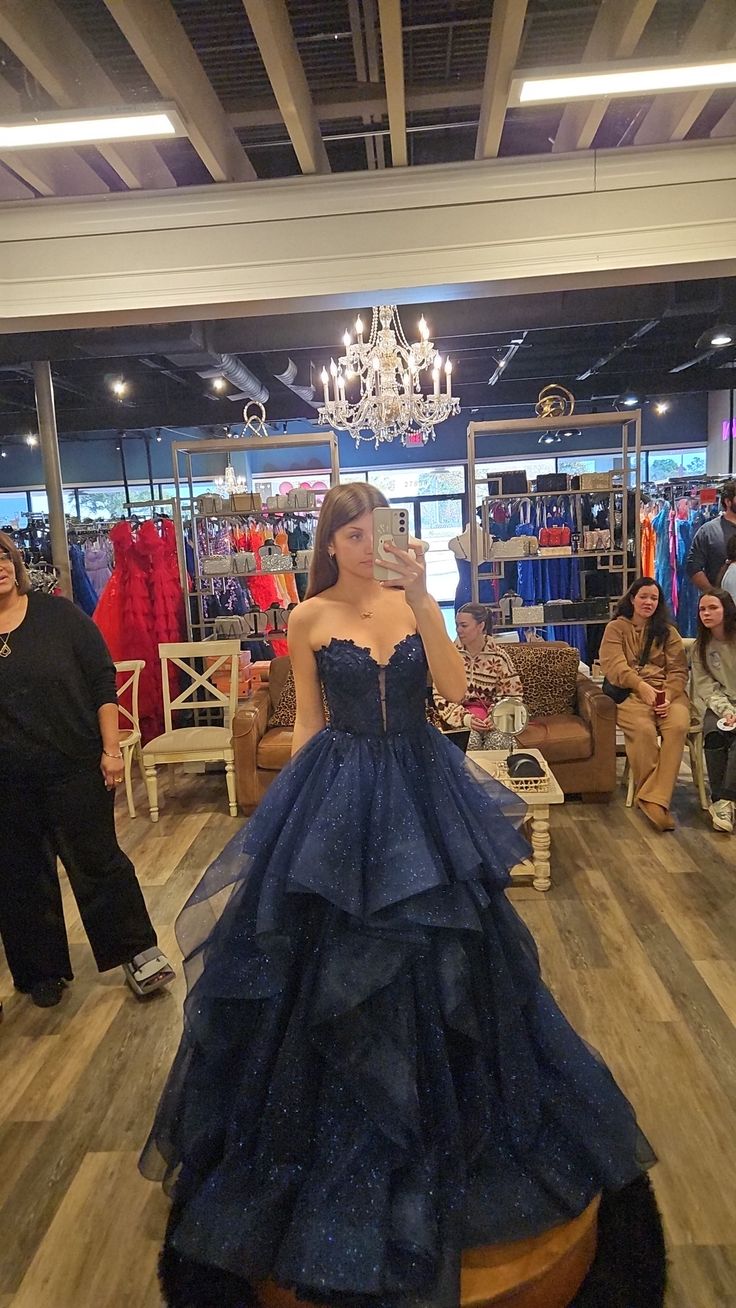 Sweetheart Neck Navy Blue Sparkle Tulle Formal Prom Dress  P2624