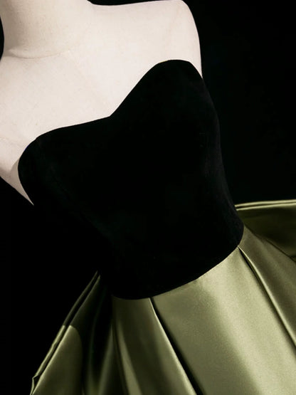 Sweetheart  Neck Olive Green Satin Formal Prom Dress Birthday Gown  P2711