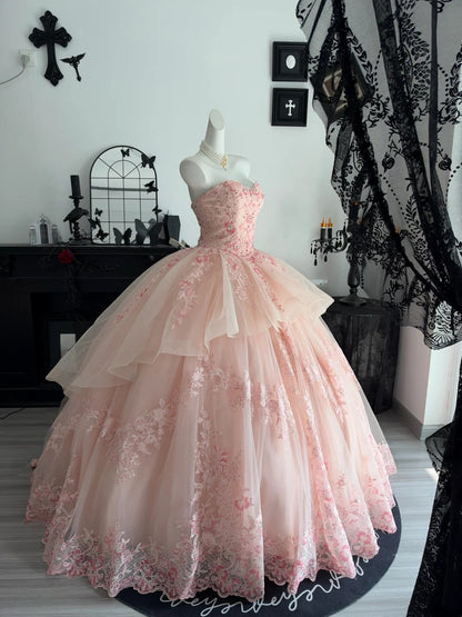 Sweetheart Neck Pink Ball Gown Sweet 16 Quinceanera Dresses  P2635