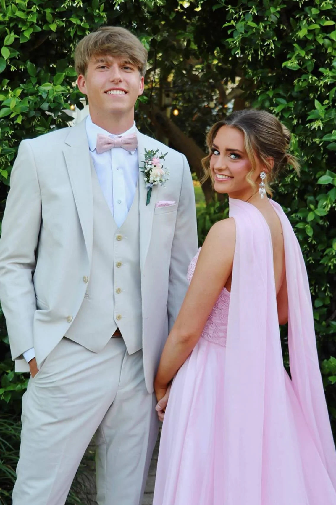 Sweetheart Pink Appliques Long Prom Dress With Scarf  P2514