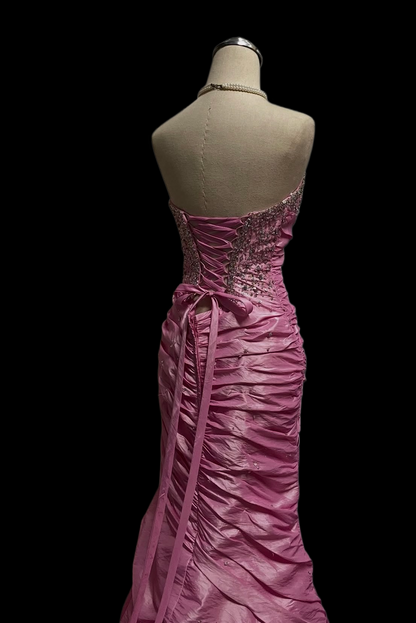 Sweetheart Pink Mermaid Prom Dress Beaded Vintage Formal Dress  P1051