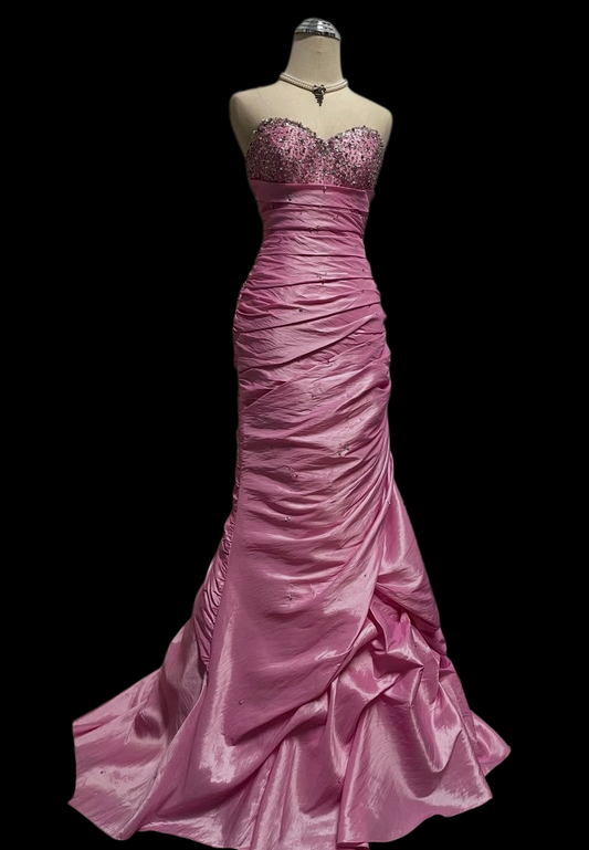 Sweetheart Pink Mermaid Prom Dress Beaded Vintage Formal Dress  P1051
