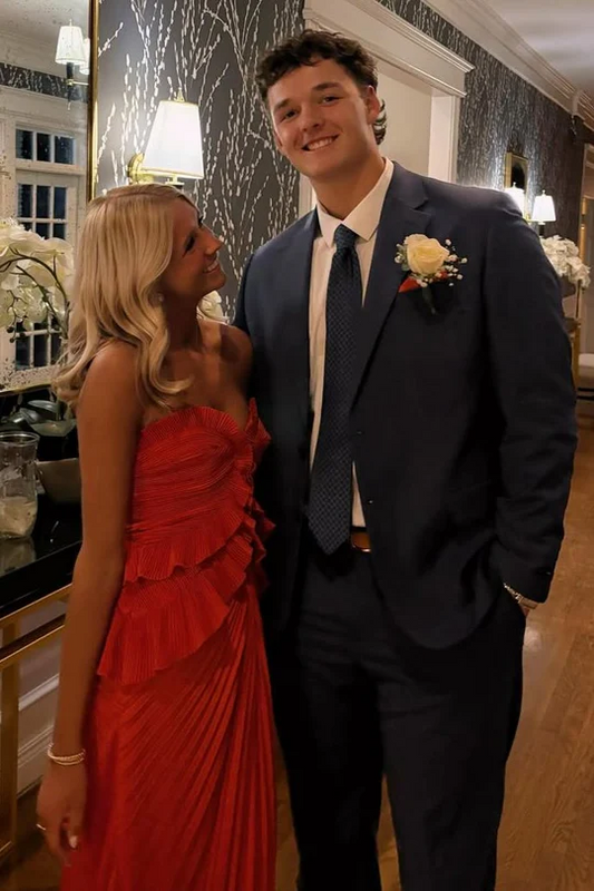 Sweetheart Red Ruffles Pleated A Line Long Prom Dress P841